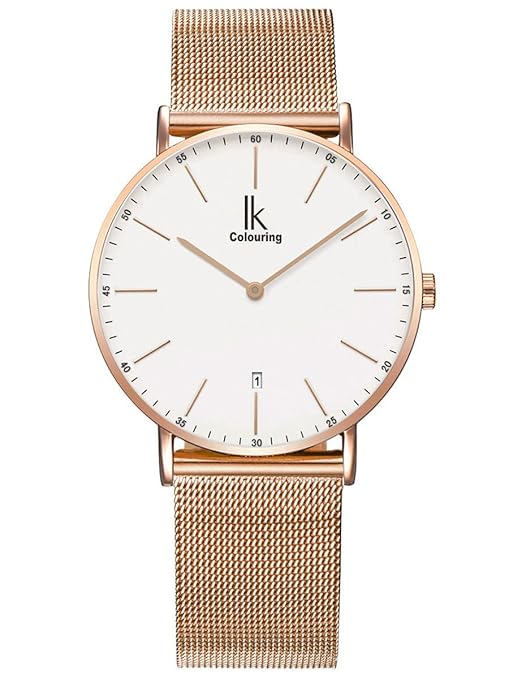 Alienwork IK Uhr für Herren Damen Armbanduhr mit Milanaise-Armband Kalender