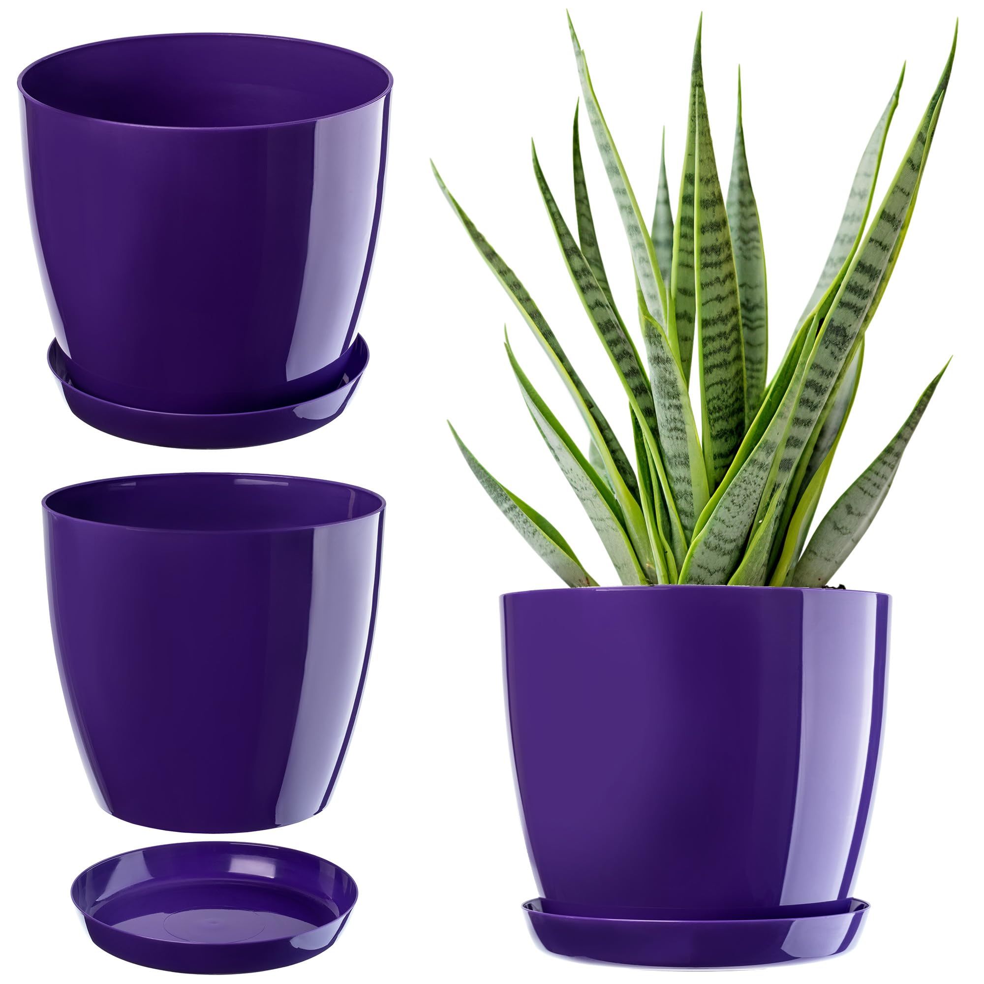 KADAX Plant Pot, Plastic Flowerpot with matching Tray, Indoor Planter in several colours, Lightweight and Waterproof Pot for Office and Living Room (⌀12cm, Purple)