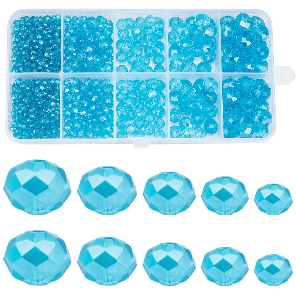 SUNNYCLUE 1 Box 780Pcs Rondelle Faceted Beads Crystal Glass Spacer Bead Bulk AB Color Royal Blue Assorted Gemstone Round Loose Stone Beads for Bracelet jewellery Making DIY Necklace Earring Crafts Wom
