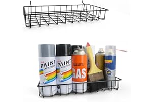 Large Peg Board Baskets - 2 Pack Metal Shallow Tray Shelves for 1/4 Pegboards - Spray Bottle Holders Can Organizers for Garag