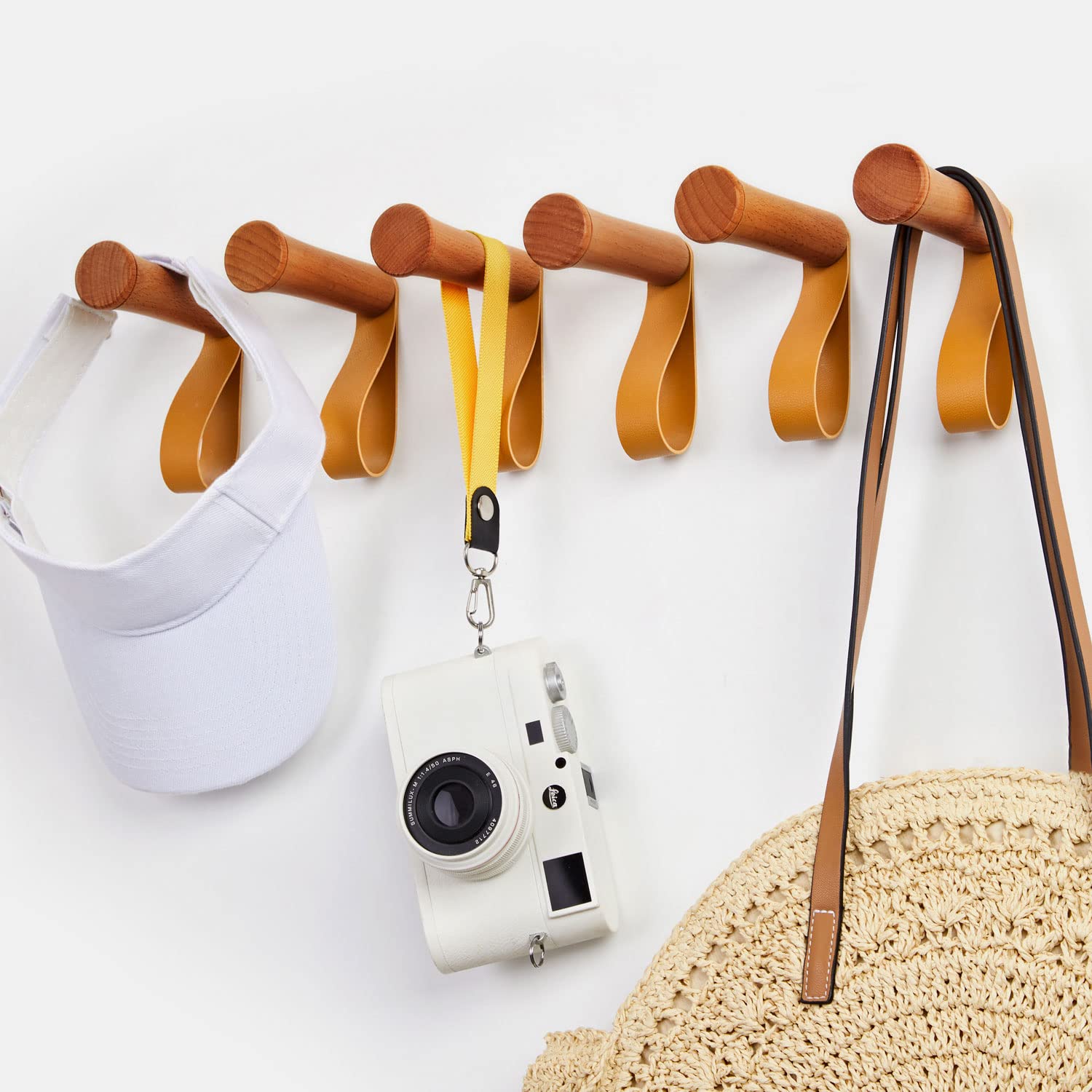 HomeDo 6Pack Wooden Coat Wall Hooks Wall Mounted,Decorative Single Organizer Hat Rack,Wood Heavy Duty Entryway Wall Hangers for Hanging Towels, Clothes, Bags (R3.5-Cherry-8cm, 6P)