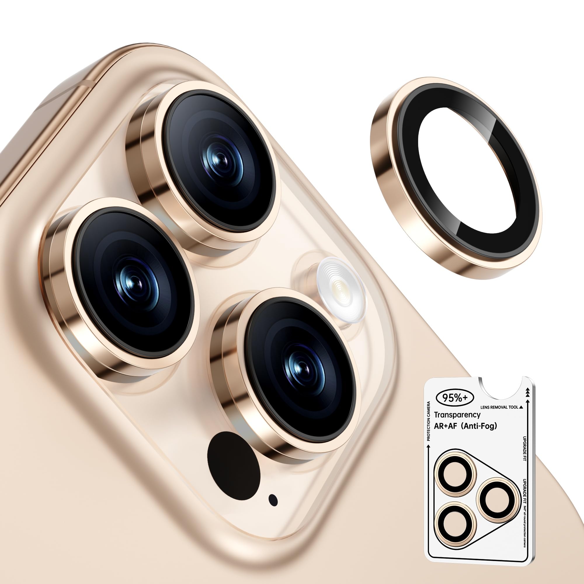 2 Pack Camera Lens Protector for iPhone 17 Pro Max/17 Pro/16 Pro Max/16 Pro/15 Pro Max/15 Pro/14 Pro Max/14 Pro [1:1 Invisible Fit & Ultra Clarity] Military Grade Glass & Metal Camera Cover, Gold