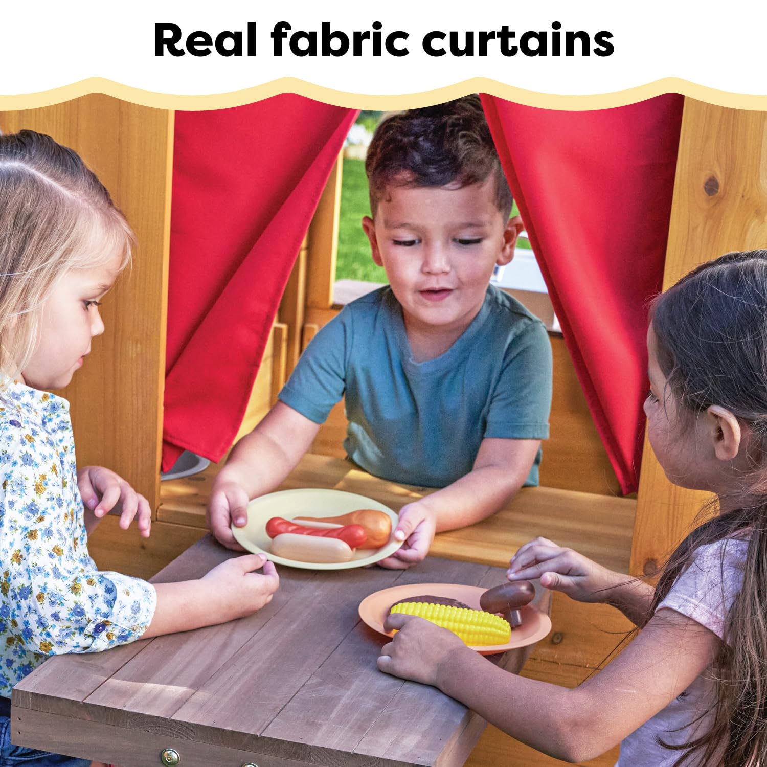 KidKraft Modern Outdoor Wooden Playhouse with Picnic Table, Mailbox and Outdoor Grill ,Gift for Ages 3+