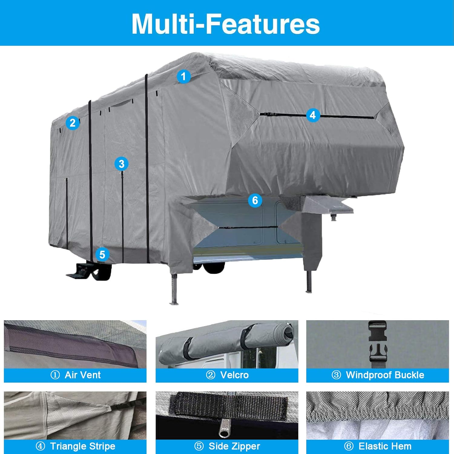 Szblnsm 5th Wheel RV Cover with 6 Layers Top Heavy Duty Material Travel Trailer Camper Cover Fits 26-29 FT RV Trailer: Automotive