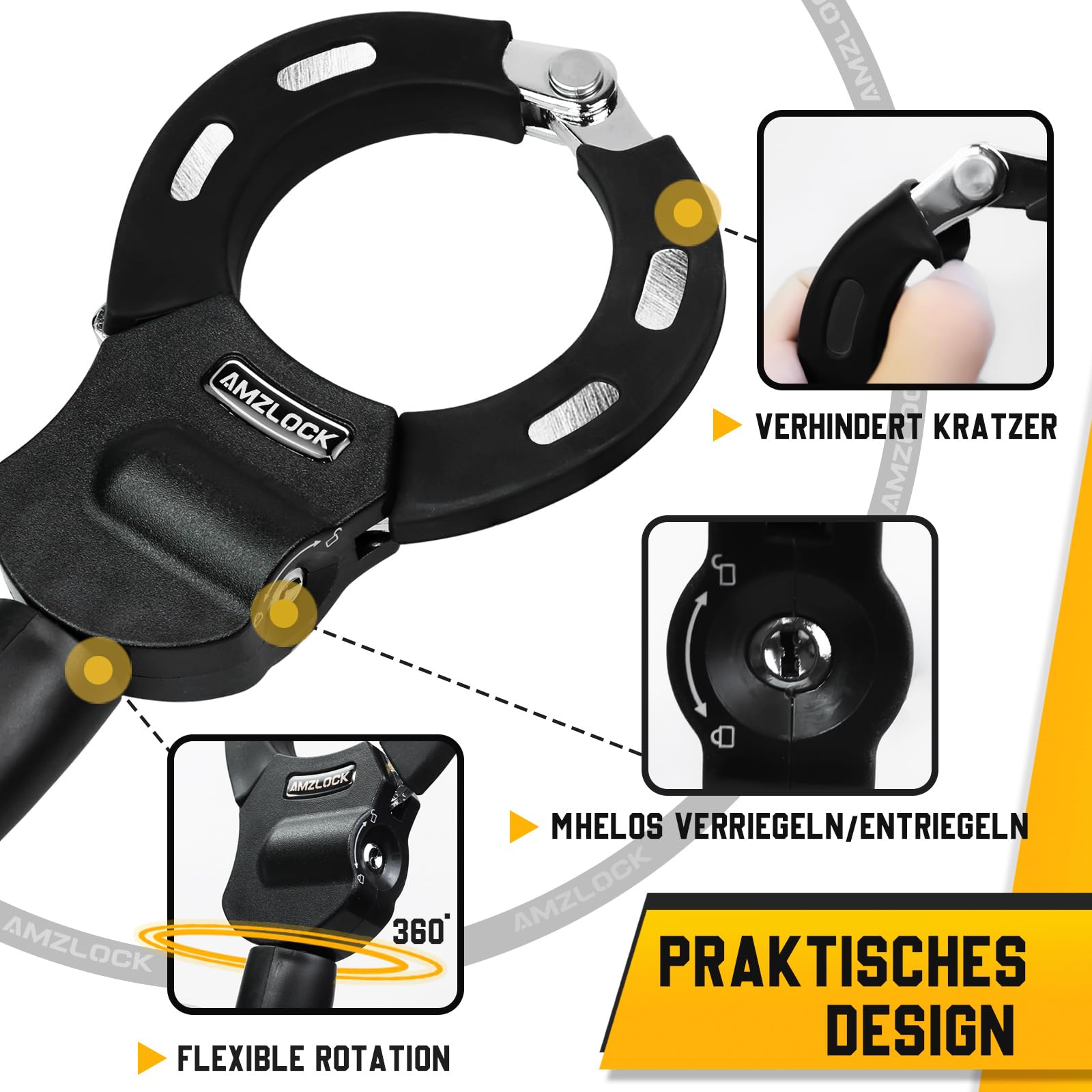 AMZLOCK E Scooter Schloss mit Tasche | 8mm Dicke Kettenschloss | Handschellenschloss für E Scooter | mit 3 Schlüsseln | 1.6kg/75cm Hochsicherheitsschloss 5