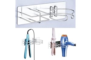 LOXSUN Hair Dryer and Straightener Holder, Hair Dryer Holder Wall Mounted, Blow Dryer and Curling Iron Holder, Adhesive Blow Dryer Holder for Bathroom Hair Tools Organizer (Silver)