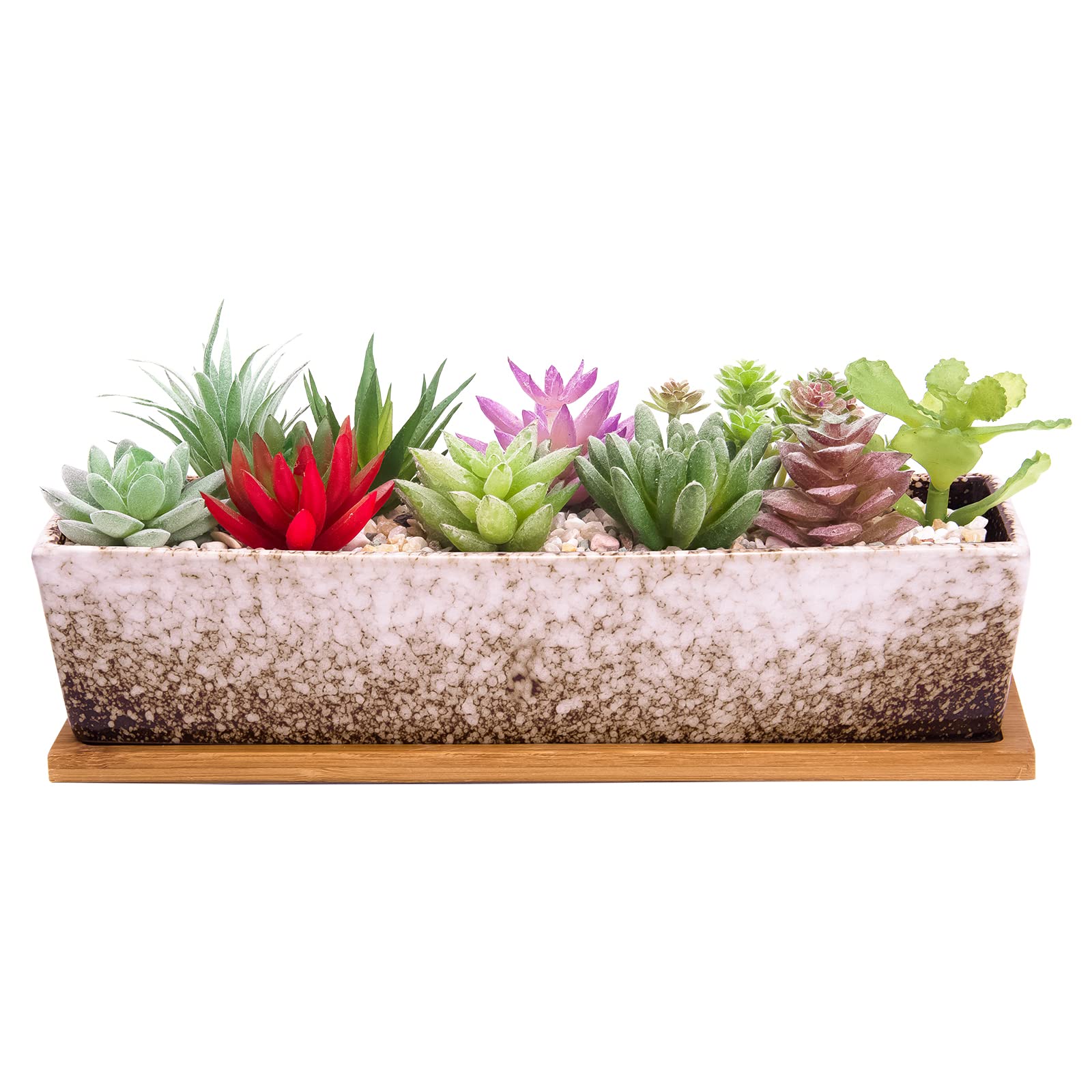 ARTKETTY Succulent Plant Pots, 30 CM Long Rectangle Succulent Plant Pots with Drainage Tray, Large Ceramic Cactus Flower Plants for Indoor/Outdoor Plants Shallow Bonsai Window Box Home Decor