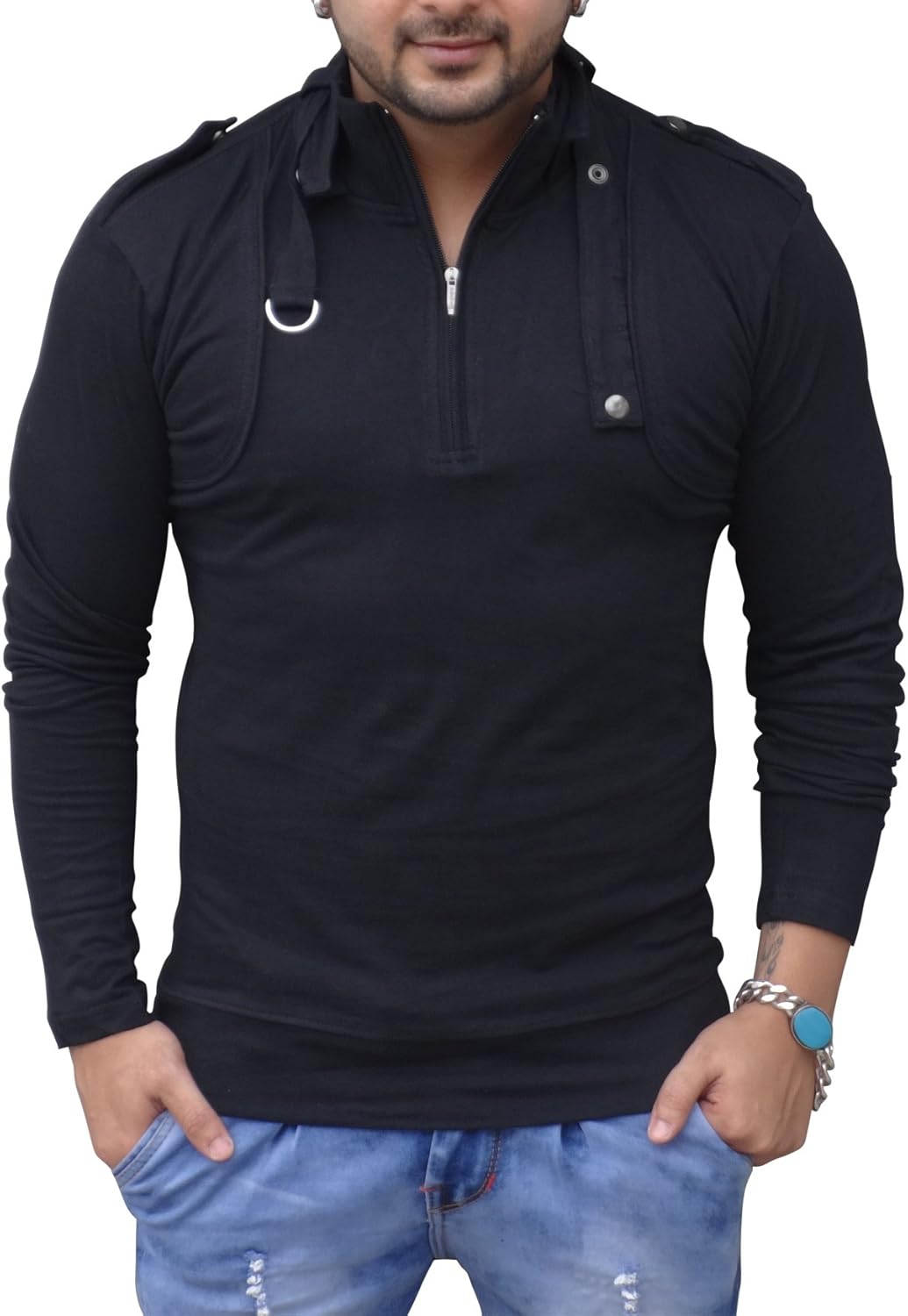 Buy Black Collection Solid Men's High Neck Slim Fit TShirt at Amazon.in