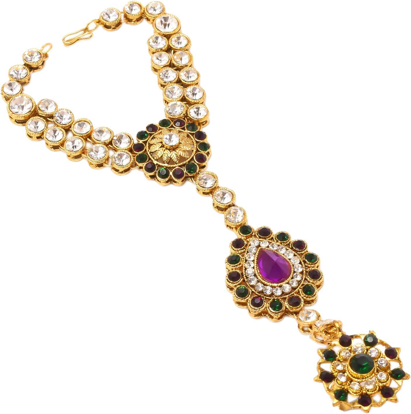 Zewar Hath Phool Bracelet Ring Kundan Ad Cz Pearl Multi-Gemstones Single/One Piece Jewelry for Women & Girls 8183