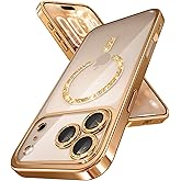 Magnetic for iPhone 17 Pro Case with Glitter Integrated Lens Protection, [Glossy Bumper & Shiny Magnetic Ring] [Compatible with Magsafe] Cute Women Protective Case for iPhone 17 Pro Desert Titanium