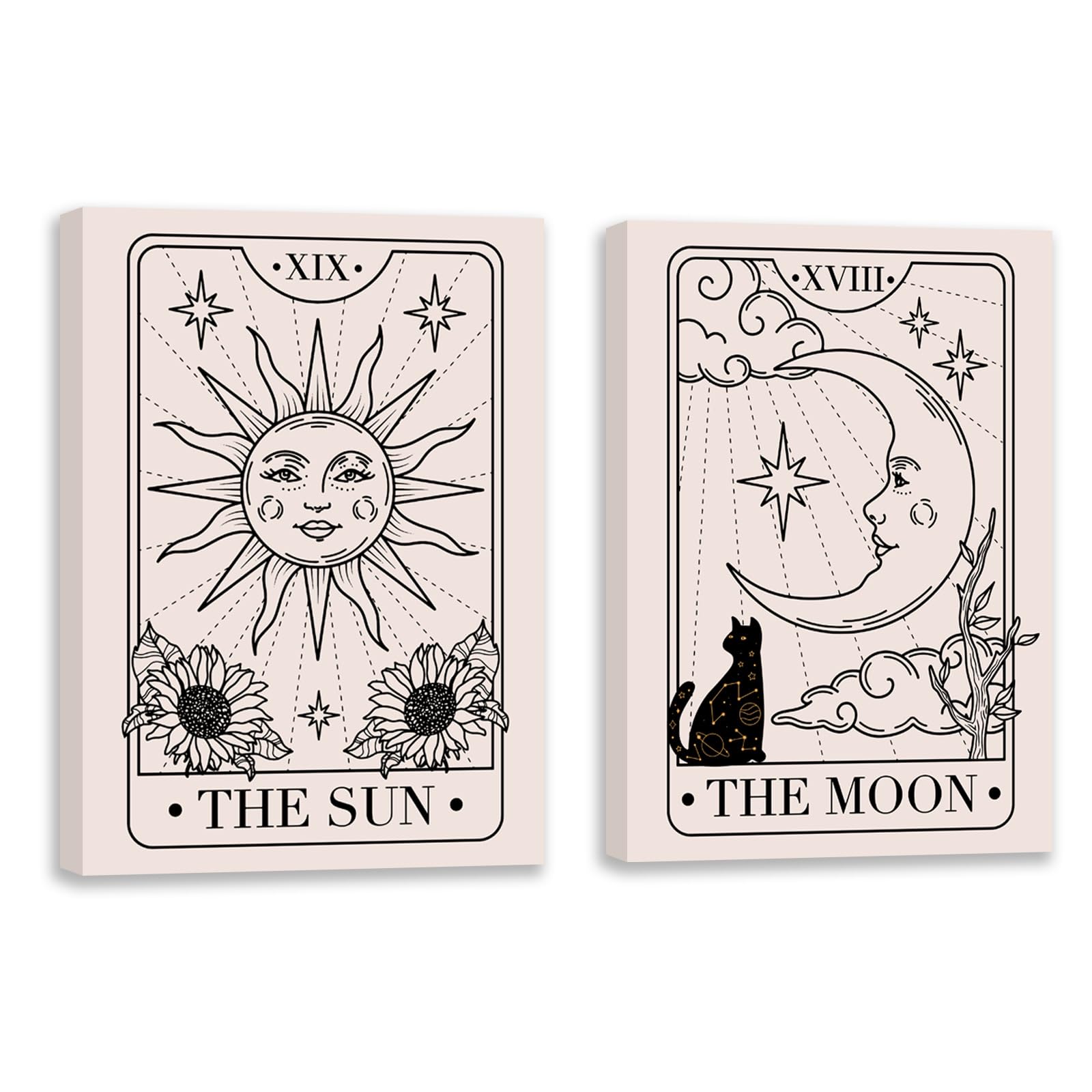 Photo 1 of Celestial Moon and Sun Wall Decor Framed Tarot Cards Boho Witchy Wall Decor Canvas Print Wall Art Mystic Astrology Witchy Decor for Home Bedroom Living Room Gallery