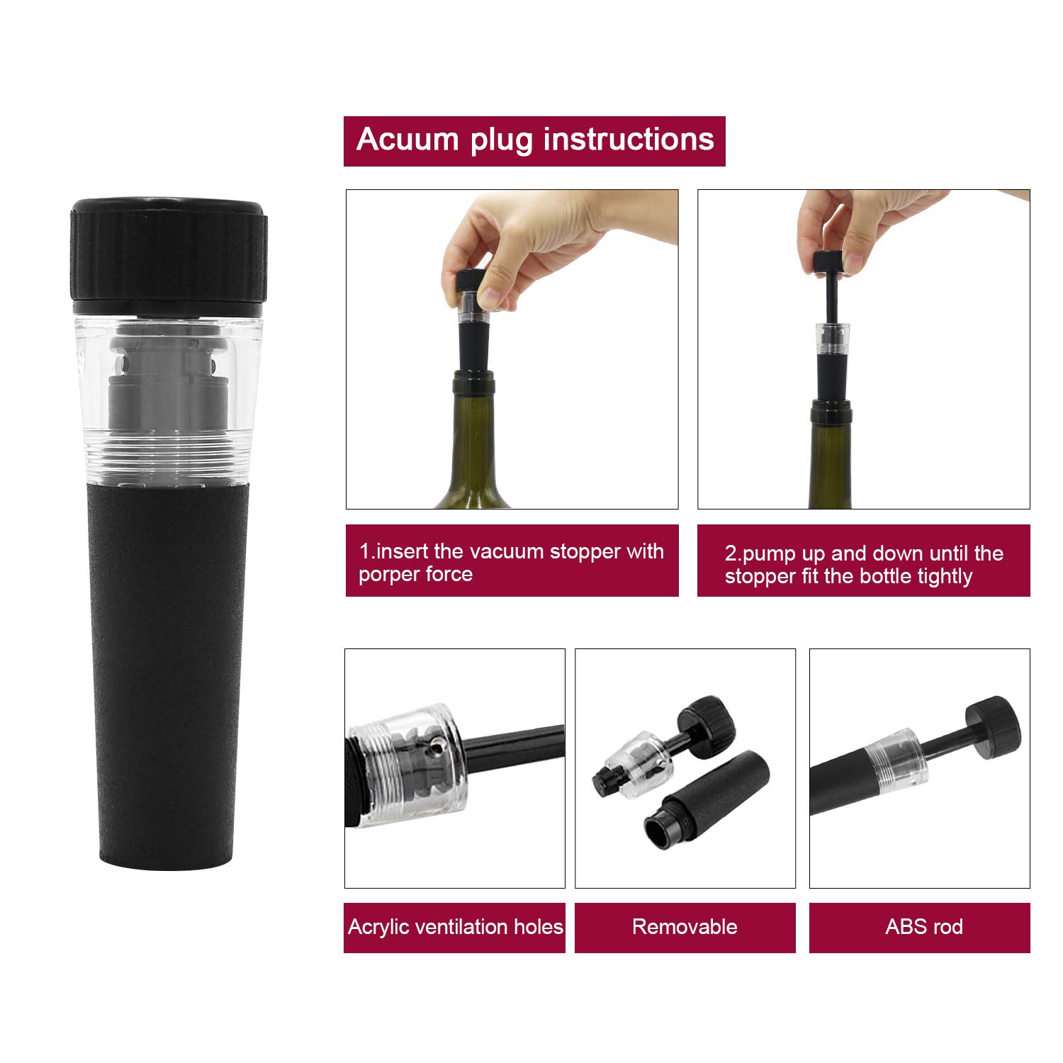 Wine Opener Set 4 Pcs, Wine Tool Set with Wine Bottle Opener Wine Pourer Foil Cutter and Vacuum Stopper, Wine Accessories Gifts for Man & Woman