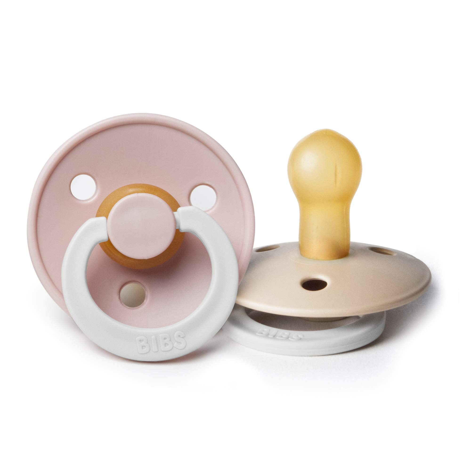 BIBS BPA-Free Natural Rubber Baby Pacifier, Glow in The Dark | Made in Denmark (Blush/Vanilla, 0-6 Months) 2-Pack