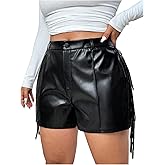 BEAUDRM Women's Plus Size Faux Leather Mini Shorts Y2k Fringe High Waisted Party Club Skinny Shorts Concert Festival Outfits