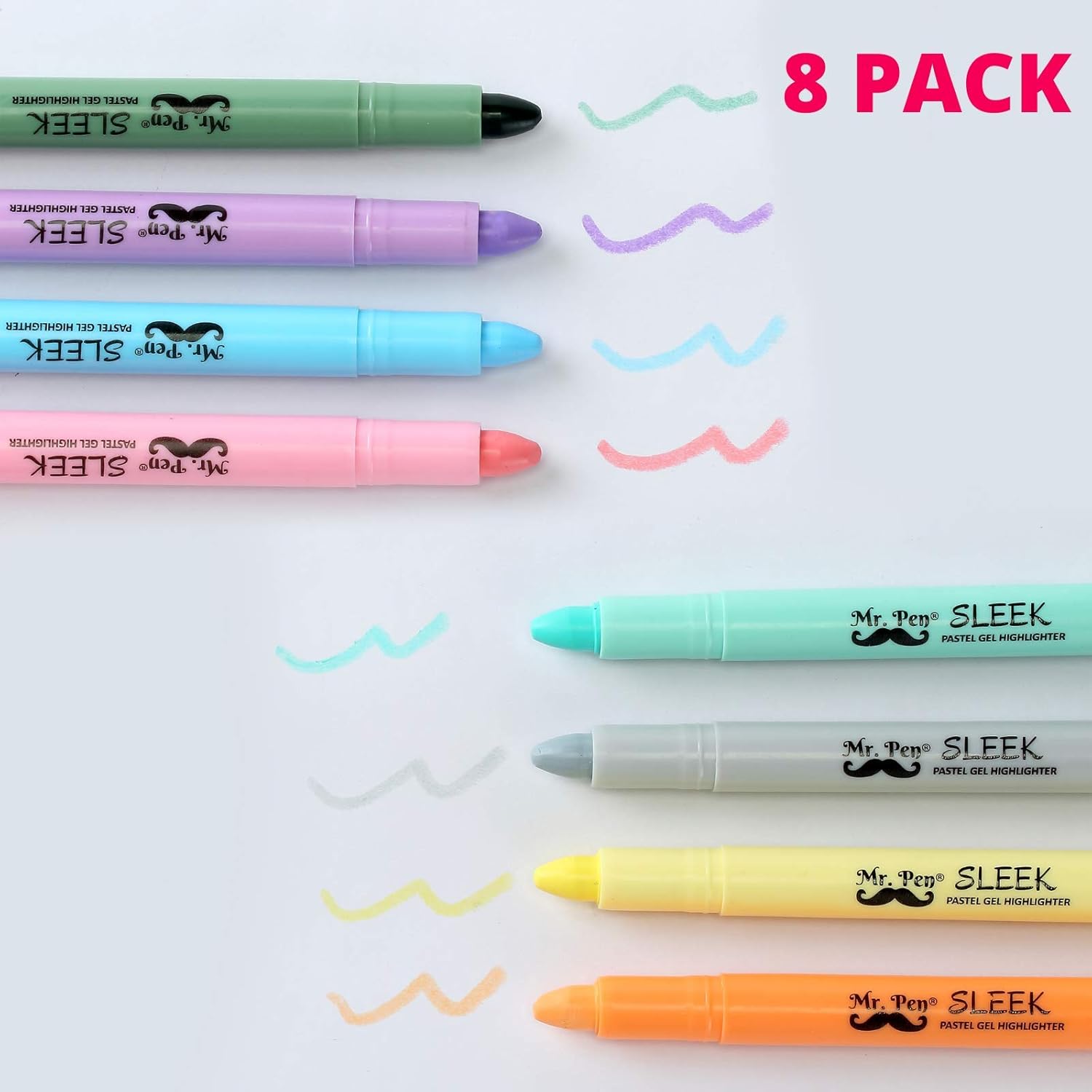 Mr. Pen- Bible Highlighters, Pastel Gel Highlighters, 8 Pack, Assorted Colors, Bible Highlighters No Bleed, Pastel Highlighter, Gel Highlighters, Pastel Highlighter Set, Dry Highlighter, Bible Markers : Office Products