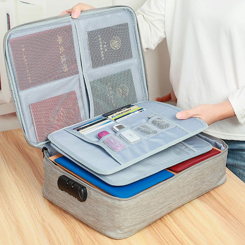 Safe Document Bag with Lock, Multi-Layer File Storage Box, Document Organizer Bag for Home Office Travel,Portable Storage Bag For Ipad,Cash,Jewelry,Passport,Certificates(Gray) — image 1
