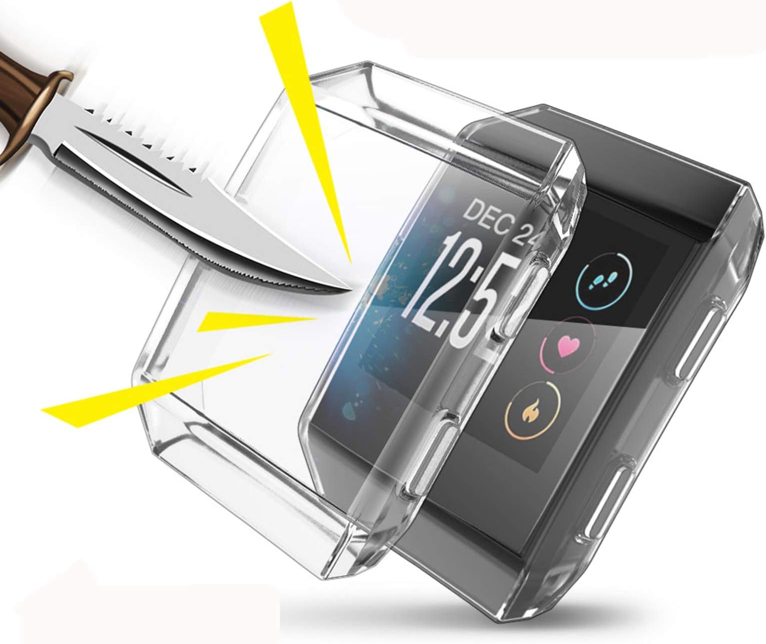 Fitbit Ionic Screen Protector Case, JZK Scratch-Resistant Flexible Lightweight Plated TPU Fullbody Protective Case for Fitbit Ionic Smart Watch (Clear)
