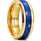 King Will 8mm Black/Gold Tungsten Rings, Men's Wedding Rings Inlay Beveled Edge Ring for Men Women Comfort Fit, Durable