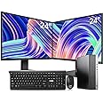HP Elitedesk 800 G3 SFF Desktop PC - Intel i7-6700,32GB DDR4,1TB NVMe SSD + 2TB HDD, AX200 Wi-Fi 6,Dual 24-Inch Monitors, Wireless Keyboard and Mouse,Win 10 Pro (Renewed), Black/Silver