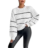 Verdusa Women's Striped Chunky Sweater Cozy Pullover Knit Tops Fall Sweaters Clothes