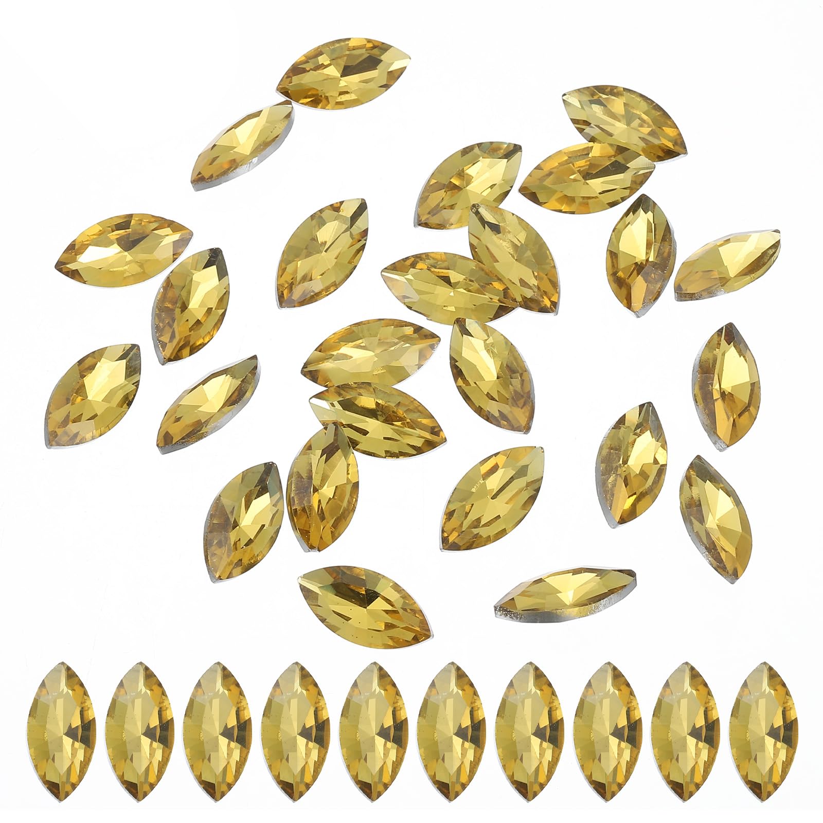 PATIKIL Marquise Gems, 25 Pcs 18x9mm Glass Rhinestones Flat Back Navette Horse Eye Crystal Gems for Jewelry Making DIY Craft, Golden