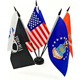 JBSJBS Military Desk Flag Set 12" Solid Pole Deluxe Set Army Flags Mini Small Armed Forces Office Table Flags with Black Stand Base for Memorial Day Veterans Day US Fourth of July Decorations(6Pack)