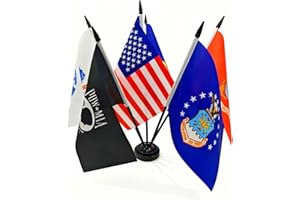 JBSJBS Military Desk Flag Set 12" Solid Pole Deluxe Set Army Flags Mini Small Armed Forces Office Table Flags with Black Stand Base for Memorial Day Veterans Day US Fourth of July Decorations(6Pack)