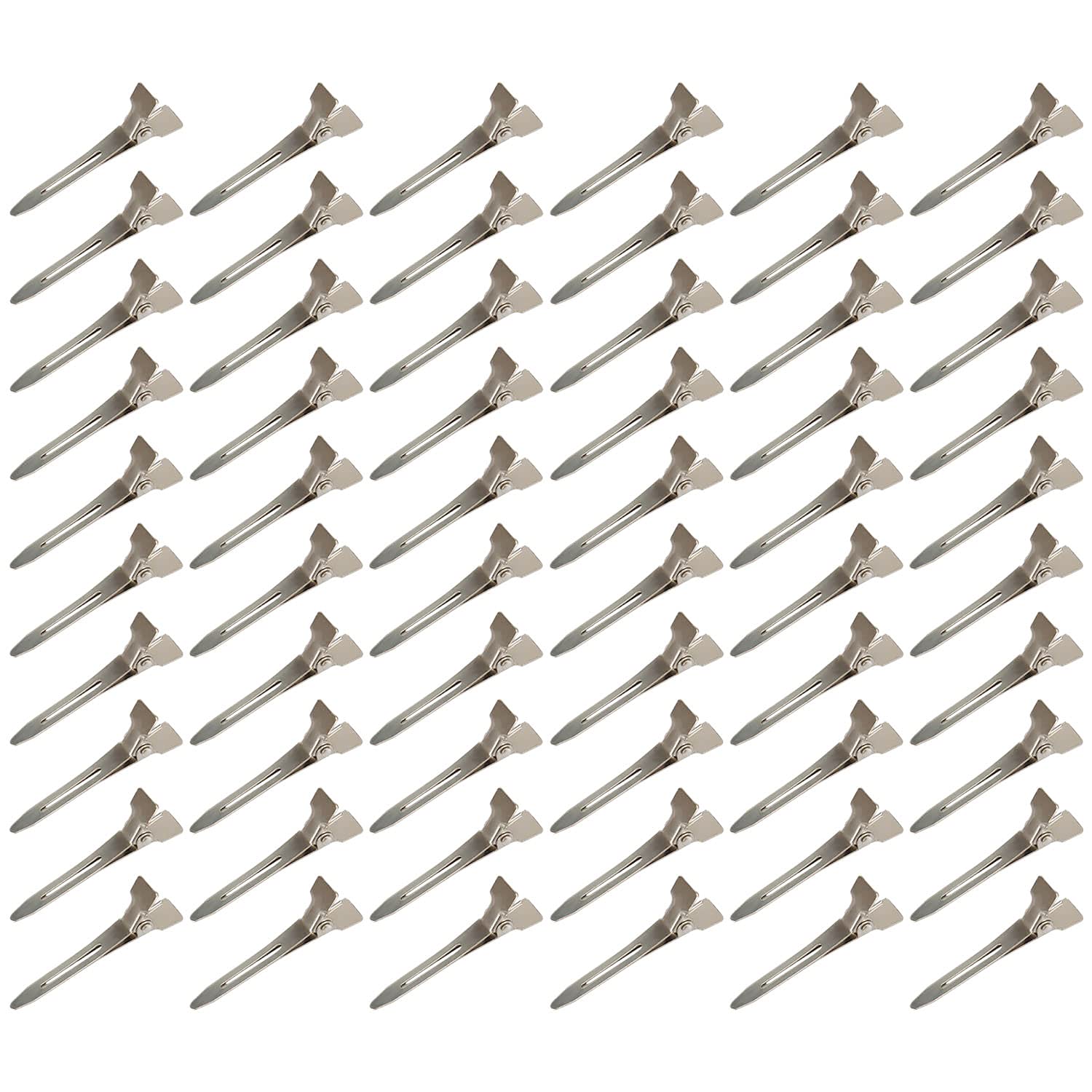 Beayuer 60 Pieces Duck Bill Hair Clips, 1.75 Inch Rustproof Metal Alligator Curl Clips with Holes for Hair Styling, Hair Coloring, Thick Hair Sectioning, Salon, Bows DIY, Silver (60Pcs, 1.75in Silver)