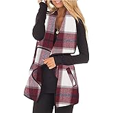 Unidear Womens Buffalo Plaid Vest Casual Lapel Open Front Sleeveless Cardigan Jacket Coat with Pockets