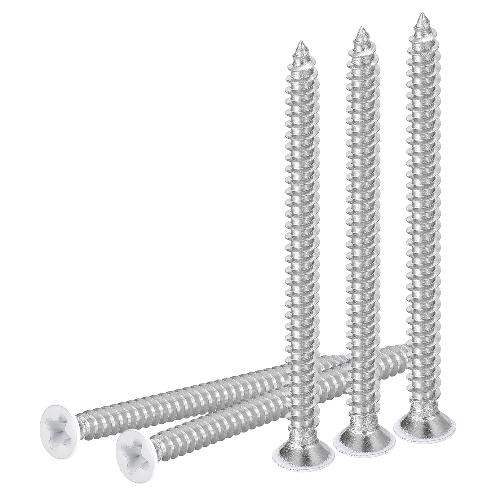 DTGN 50Pcs ST3.5x40mm Flat Head Wood Screws, 304 Stainless Steel White Phillips Self Tapping Screws - Good for Woodworking, Furniture - White — image 1