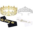 TOBATOBA King and Queen Crown Set with Sashes - King and Queen Crowns for Men and Women - Prom, Homecoming, Wedding, Birthday, Halloween