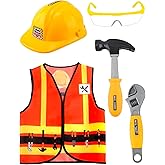 Puteraya 1 Set Kid Construction Worker Costume Set Child Construction Vest Hat and Goggles With Builder Tools Toys Construction Role Play for Kids Dress up Halloween Birthday Cosplay