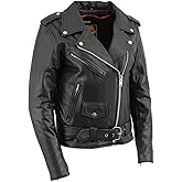 Milwaukee Leather LKL2701 Women's Classic Black Premium Leather Motorcycle Rider Jacket with Built-In Belt