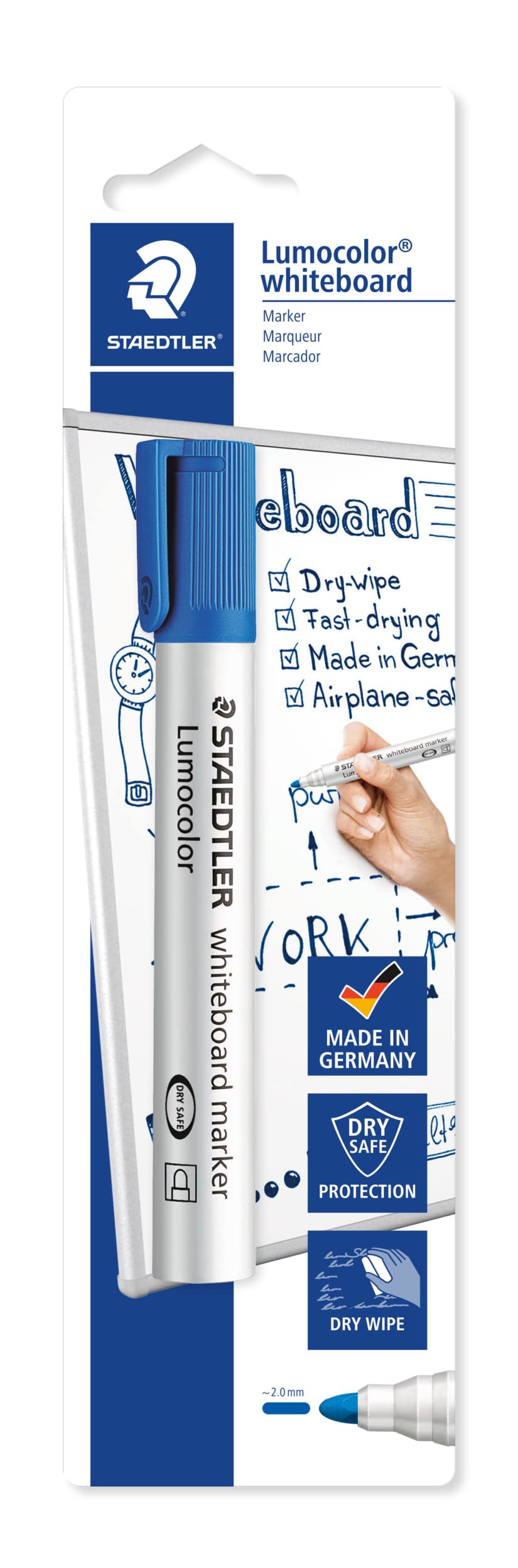 STAEDTLER 351-3 BKDA Lumocolor Whiteboard Marker, Bullet Tip 2.0mm Line Width - Blue (Pack of 1)