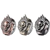 JewelryWe Men Women Finger Watch Punk Skull Flip-Open Cover Quartz Analog Ring Watches, Adjustable Size,