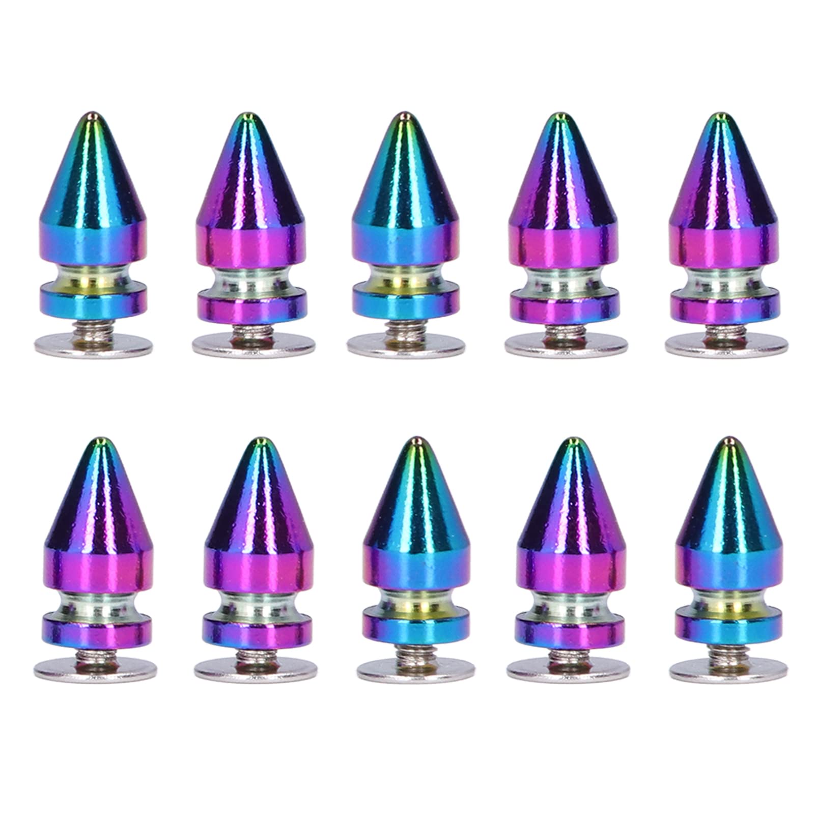 Metal Spikes Studs 10 Sets Cone Spikes Studs Rivets Colorful Punk Spikes Metal Studs Punk Rivet with Screw for Clothing DIY Shoes Belt Bag Leather Craft Bracelet Necklace