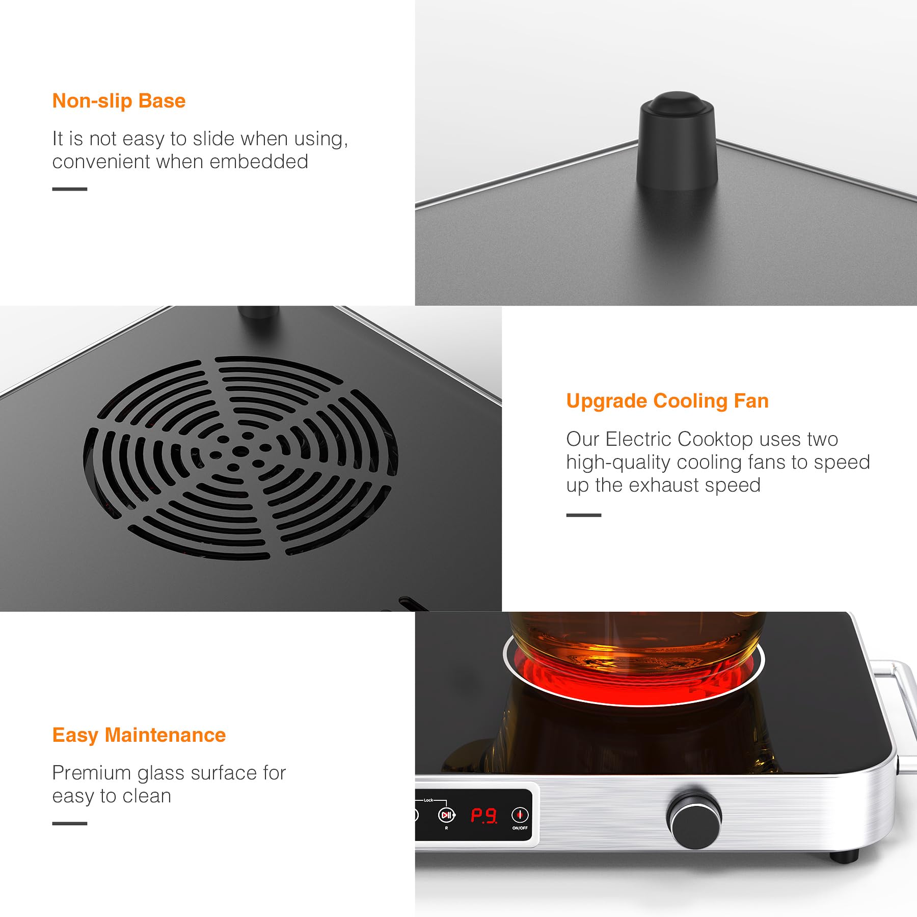 VBGK Cooktop,110V 2200W Stove with Knob Control,9 Power Levels, Kids Lock & Timer,LED touch control,Overheat Protection Stove Top,12 Inch desktop 2 burner cooktop