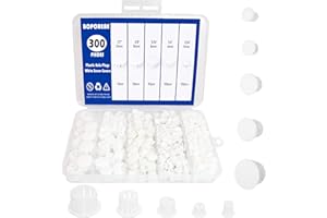 BOPOREAE 300 PCS 5 Sizes Plastic Hole Plugs White 3/16, 1/4, 5/16, 3/8, 1/2 Inch Round Hole, Snap in Knockout Locking Flush Type Furniture Hardware Kitchen Cabinet Cupboard Shelves Screw Covers Caps