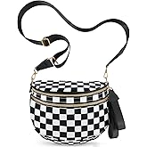 NEWROGENG Checkered Crossbody Bags for Women, Large Nylon Bum Bags Plus Size Fanny Pack Sling Bag Belt Bag for Women Travel, Black and White Checkered