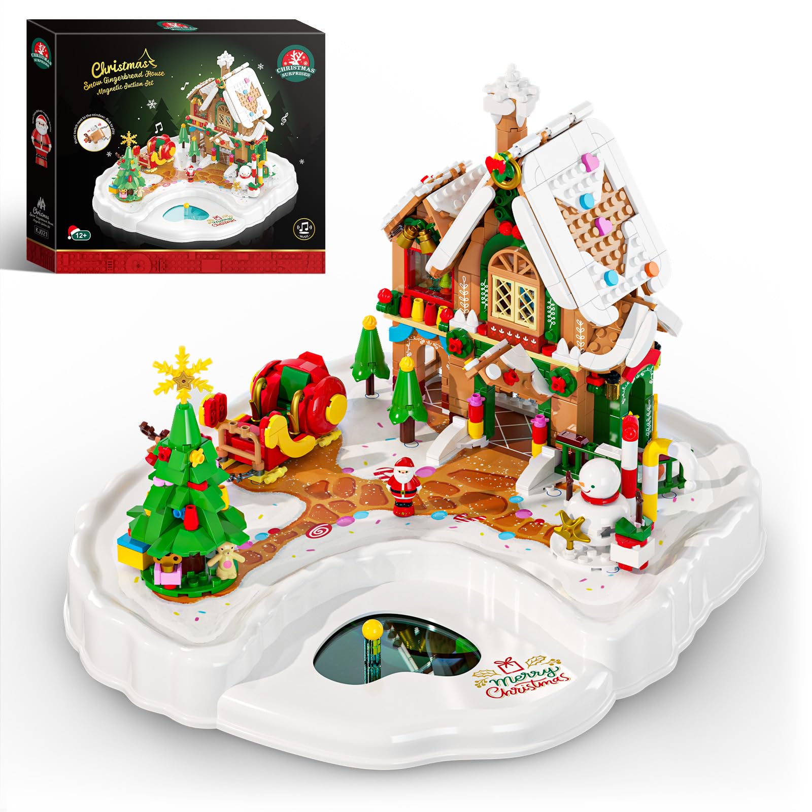 Photo 1 of 2025 Christmas Gingerbread House Building Set with Magnetic Interactive Base, 656PCS Holiday Village Building Block with Music Toy, Movable Santa, Xmas Tree,Sleigh, Gifts for Adults Kids Girls Boys 6+