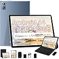 Dghrti 2025 Android 14 Tablet, 22G+128G/1TB Expansion, 10 inch Tablets with 8000 mAh Battery, Octa-Core, GPS, Split-Screen, Face Unlock, 2 in 1 Tablet with Keyboard, Mouse, Case, Metal Grey