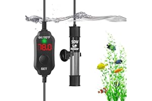 VCRAZE Super Compact 50W Fish Tank Heater, Submersible Aquarium Heater with LED Digital Display Thermostat, Adjustable Fish Heater for 5-10 Gallon Tanks