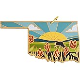 Totally Bamboo Oklahoma State Shaped Cutting Board and Charcuterie Serving Platter with Artwork by Summer Stokes, Includes Hang Tie for Wall Display Varies