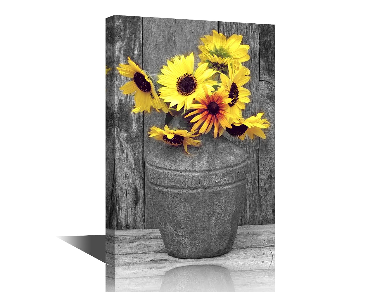 Rustic Yellow Sunflower in Vase Farmhouse Black and White Canvas Wall Art Prints Picture Photo Painting for Living Room Bedroom Decor Home Decor Framed Paintings to Hang on Walls 16x24inch
