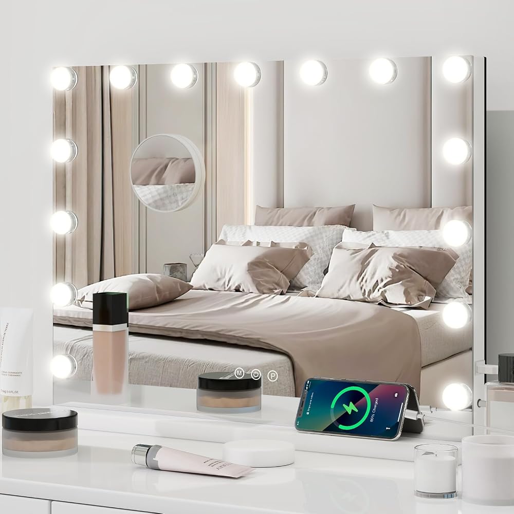 YOURLITE Hollywood Vanity Mirror with Lights, 15 Dimmable Bulbs