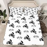 Feelyou Motorcycle Full Size Fitted Sheet for Kids Boys Motocross Racer Teens Bedding Set Dirt Bike Motorbike Bed Sheet Set Extreme Sports Themed Bedroom Decor(No Flat Sheet)