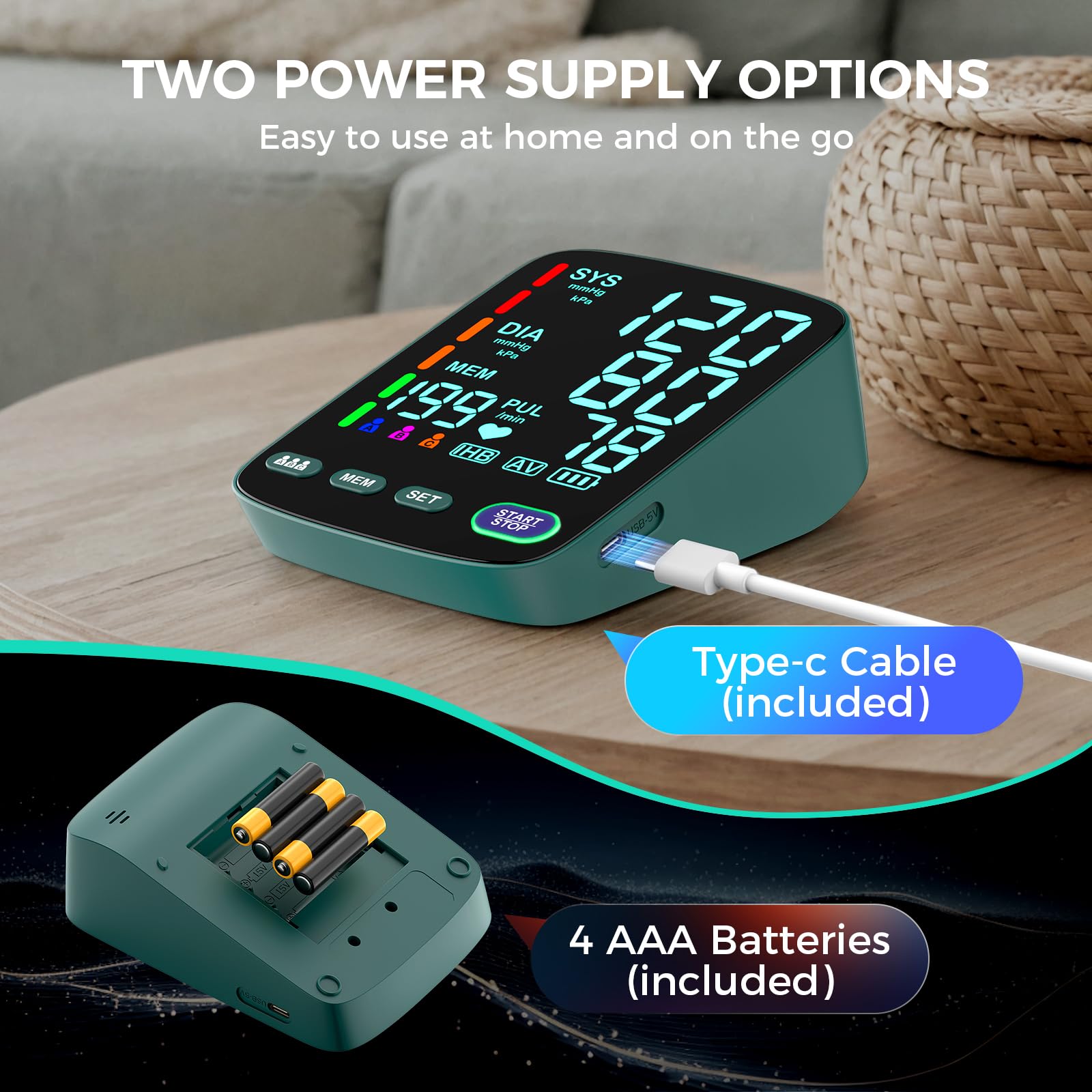 Blood Pressure Monitor,2 Cuff Sizes Automatic Upper Arm Blood Pressure Machine,9-17'' & 13-21'' Extra Large Blood Pressure Cuff Large LED Backlit Screen-3 User Mode/USB Cable and 4 AAA Batteries