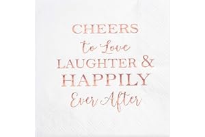 Crisky 50 Count Bridal Shower Napkins Disposable Cocktail Napkins 3-Ply Rose Gold Foil Text Beverage Napkins for Engagement Party Decorations & Wedding Shower