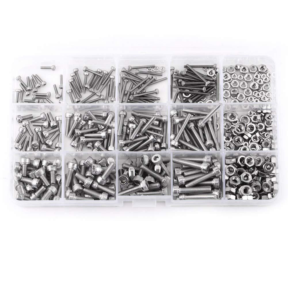 Nuts Assrotment Set, 480pcs M2 M3 M4 Stainless Steel SS304 Hex Socket Cap Head Screws (Bolt), Nuts, and Washer Assortment Set