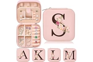 INNGEROO Travel Jewelry Case Box Organizer, Personalized Gifts for Women Wife Mom Aunt, Mothers Day Mom Gifts from Daughter Son, Bridal Shower Giftware for Women, Bridesmaid Proposal Unique Presents, Initial S